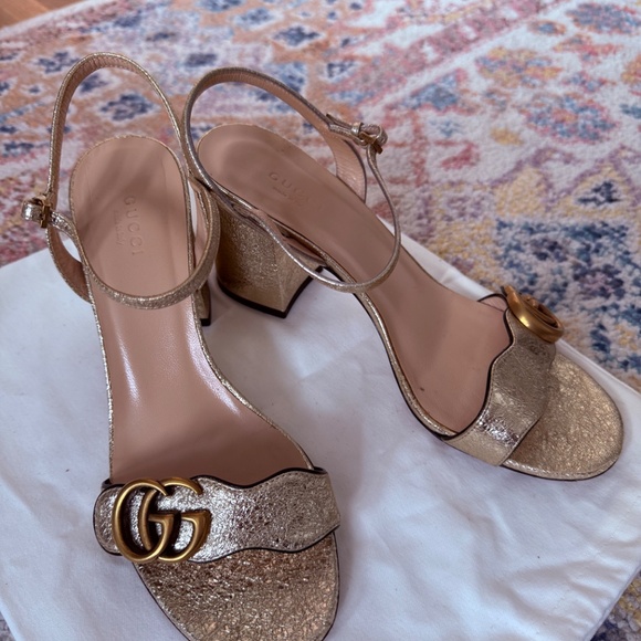 Gucci Marmont Gold Metallic Leather Sandals Size 38 (US 7.5-8) - Picture 8 of 8